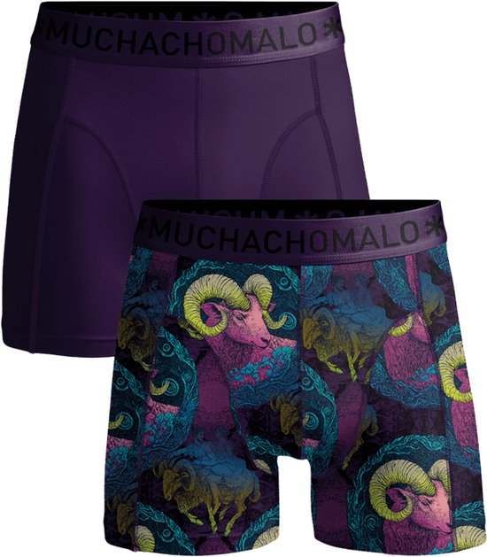 Paarse Muchachomalo boxershort met print van rammen, andere effen paars.