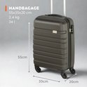 Donkergrijze handbagage koffer (55x35x20cm) met uitschuifbare handgreep en vier wielen.