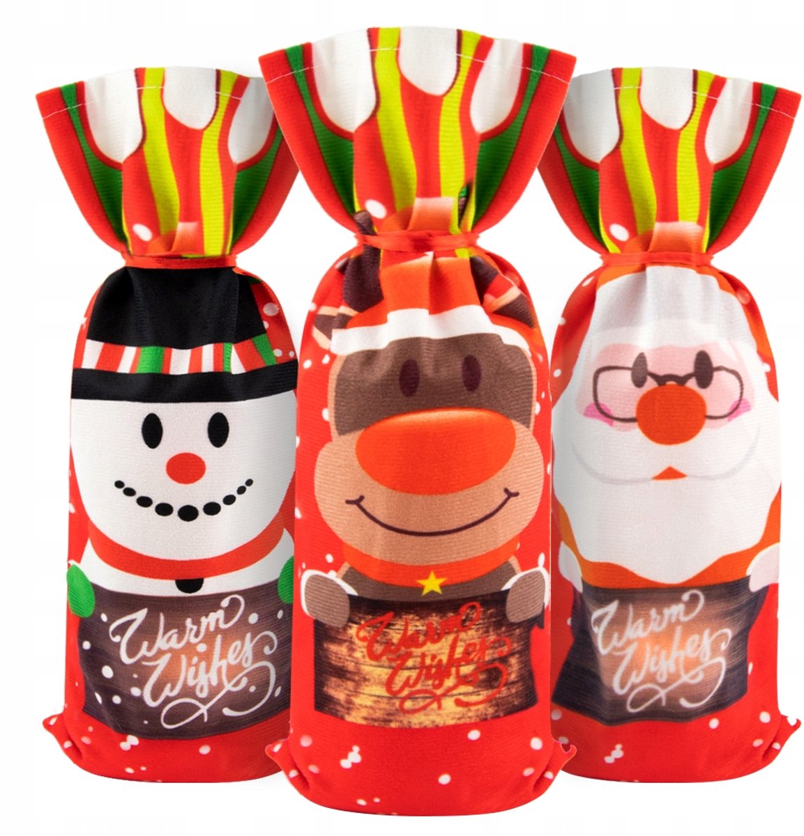 Bimberek - Wijnfles Cadeauverpakking - 3 Ontwerpen - Mikołaj - Bałwan - Renifer