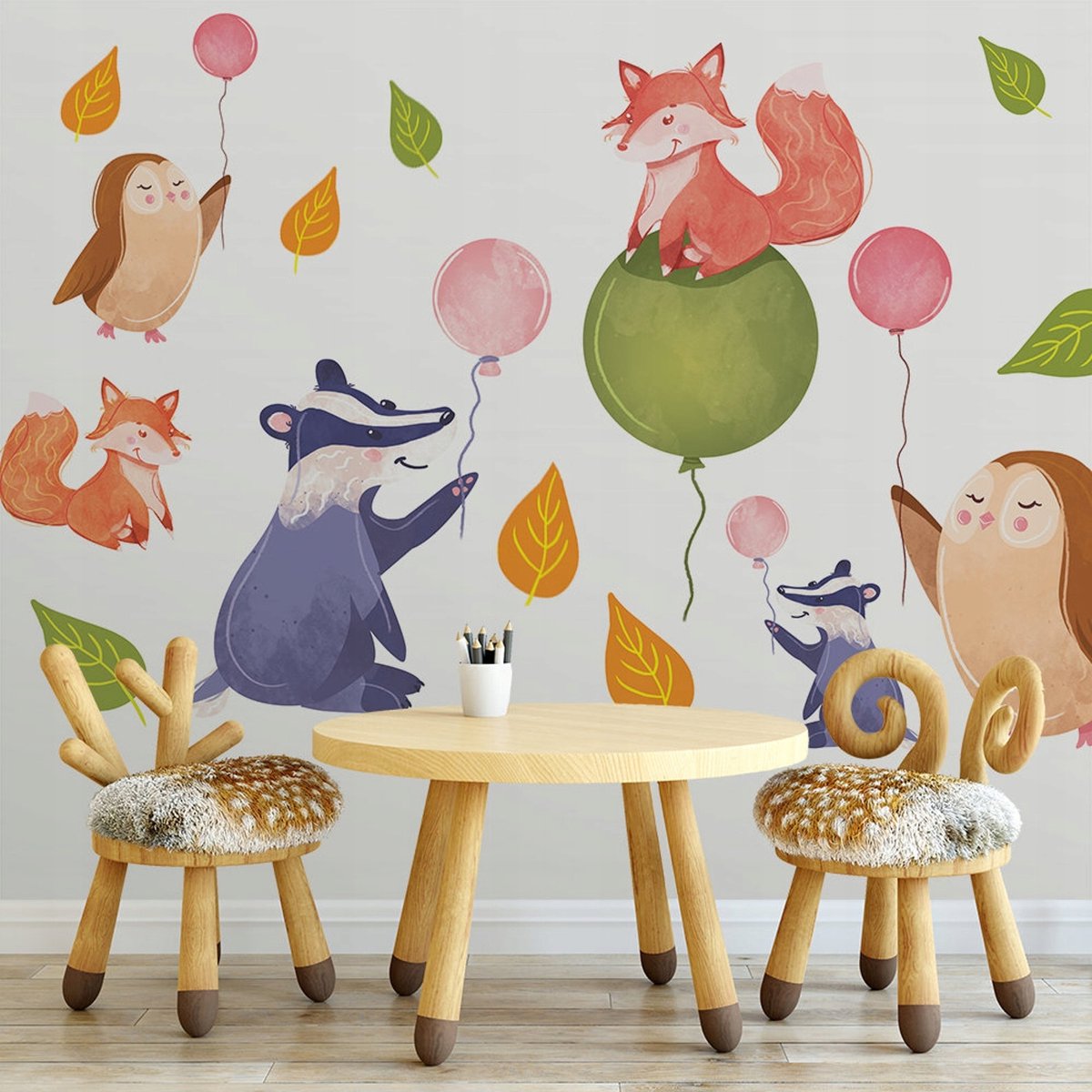 Inna Dieren op Ballonnen - Muursticker - 100x200cm - Hoge Resolutie - Wit Mat