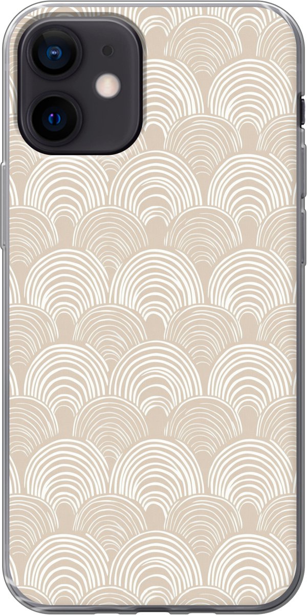 Telefoonhoesje Geschikt voor iPhone 12 hoesje - Golven - Structuur - Beige - Siliconen Telefoonhoesje Telefoonhoesje