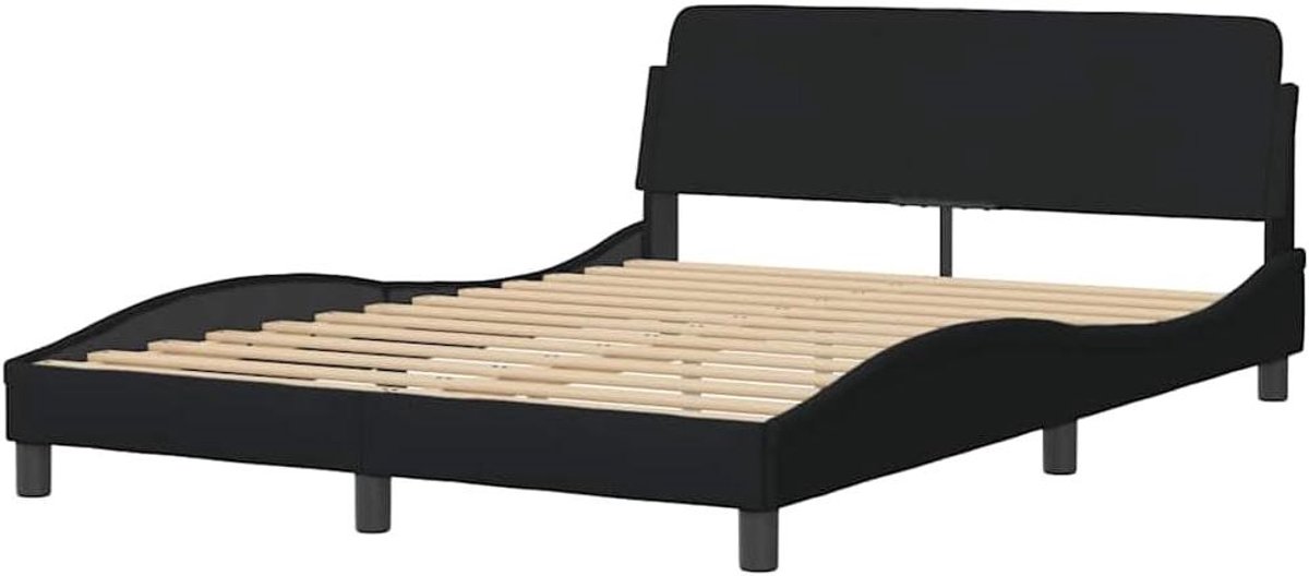 Bedframe Stof - Bedombouw Stoffen bed - Comfortabel Slapen - Met Hoofdbord - 140x200 cm - Zwart