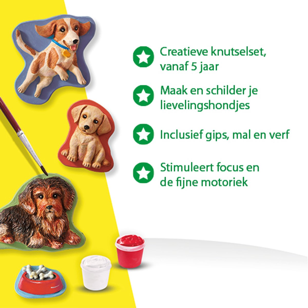 SES Creative - Gieten en Schilderen - Honden - gips gieten - inclusief gietmal, gips, 6 kleuren verf, penseel en spatel - knutselen voor kinderen vanaf 5 jaar — afbeelding 3