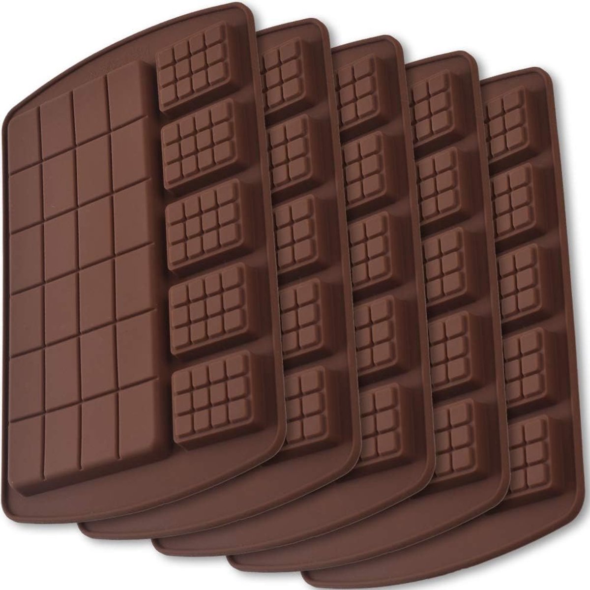 Siliconen chocoladevormpjes, vormpjes voor zelfgemaakte eiwit- en energierepen, set van 5