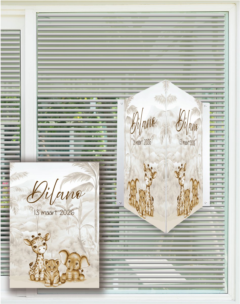 StudioJitske raamsticker 80cm raambord geboortebord jungle dieren in sepia beige