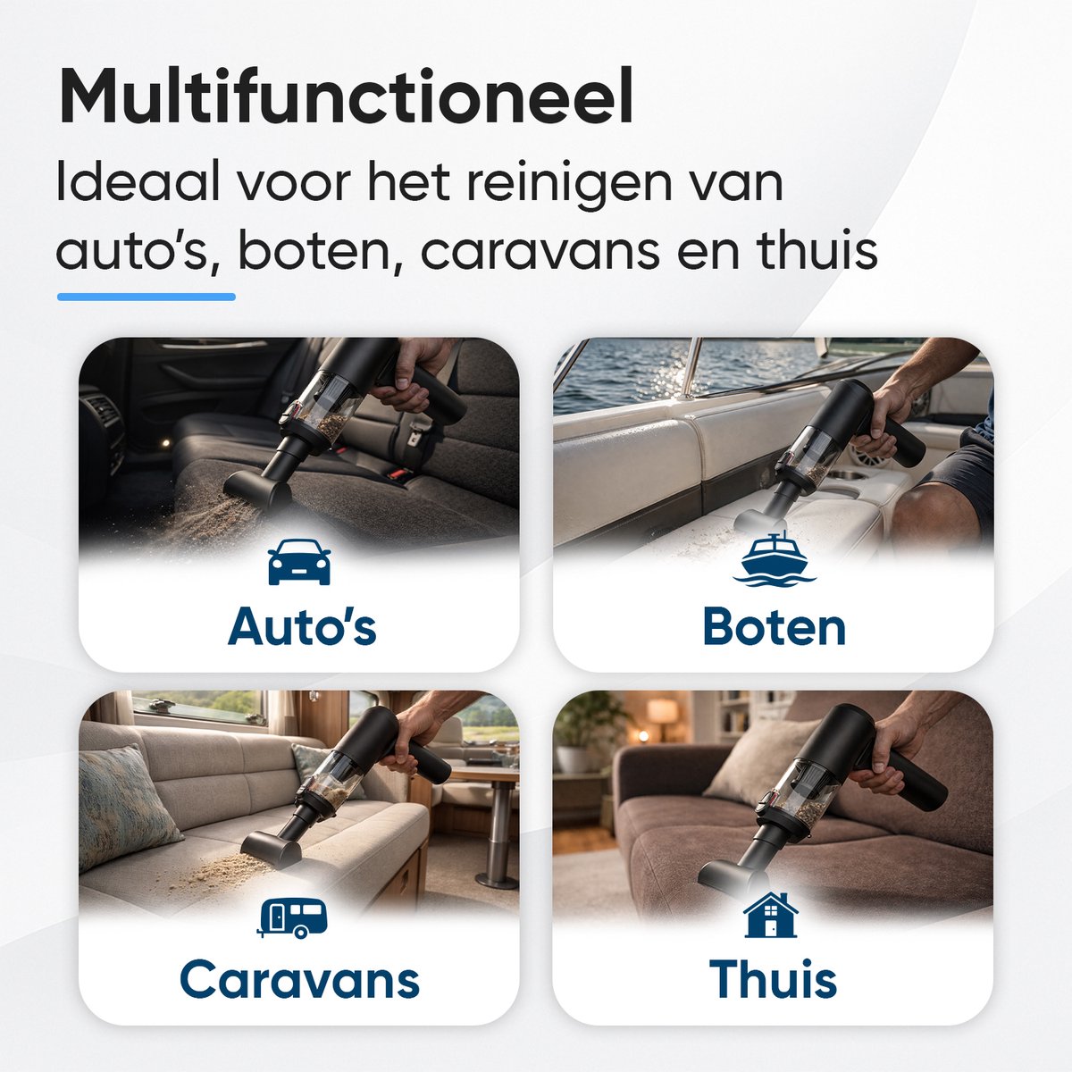 CarMe 2-in-1 Auto Stofzuiger Pro - Zuigen & Blazen - Kruimeldief - 8 Opzetstukken - Oplaadbaar - Handstofzuiger - Air Duster - Zwart — afbeelding 7