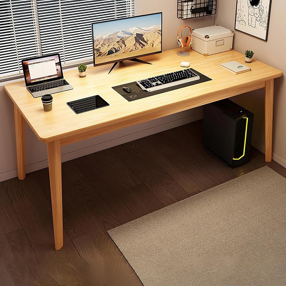 Computerbureau - Studiebureau Schrijfbureau - Thuiswerken Productief - Massief Houten Poten - 100cm - Geel