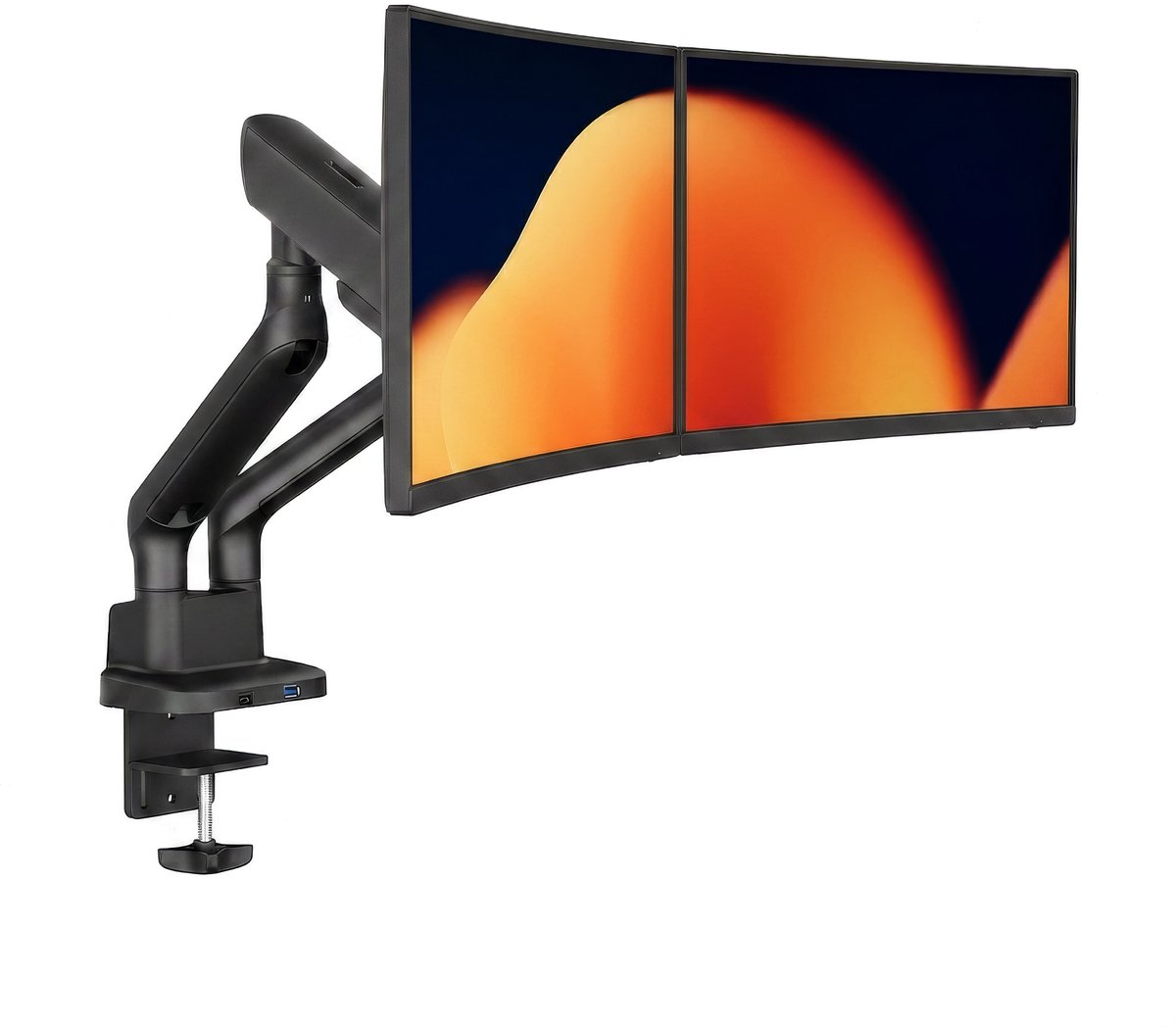 Alberenz® Dubbele Monitor Arm Zwart 2026 met USB-C – Verstelbare Monitorbeugel met Gasveer – Tot 35" / 11 kg per Scherm – Ergonomisch & Ultrawide Geschikt – VESA 75x75 & 100x100