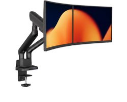 Alberenz® Dubbele Monitor Arm Zwart 2026 met USB-C & USB-A – Verstelbare Monitorbeugel met Gasveer – Tot 35" / 11 kg per Scherm – Ergonomisch & Ultrawide Geschikt – VESA 75x75 & 100x100