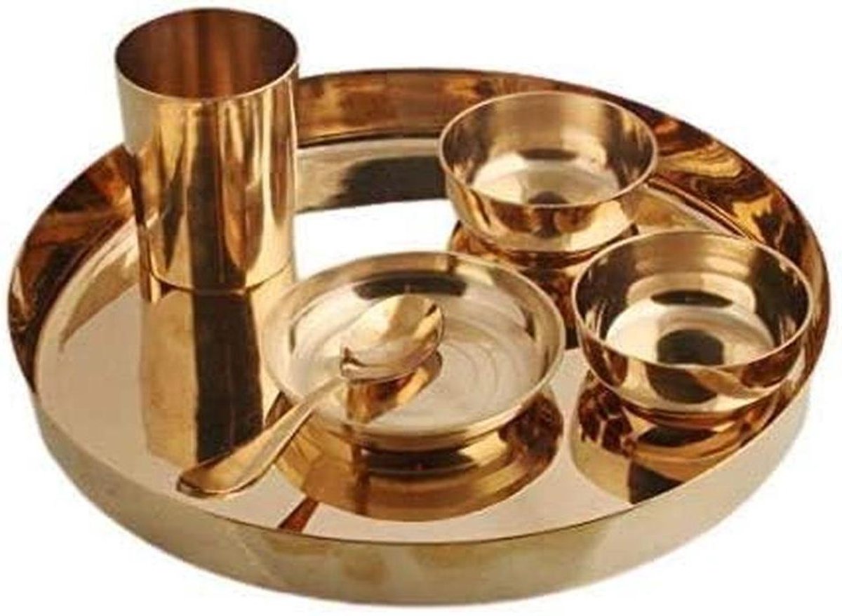 Diner Set - Thali Set Kansa - Maaltijden Serveren - Brons Plated - 30.5 cm - Bronze