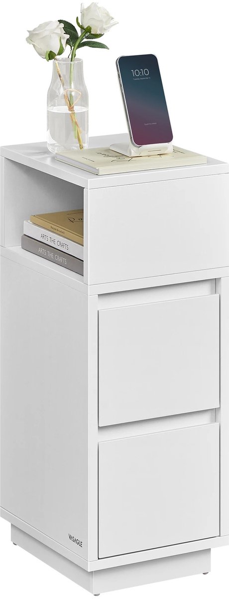 NordHaus Nachtkastje - Smal Bijzettafel - 2 Lades & Open Vak - Ruimtebesparend - 30x25x65 cm - Modern Design