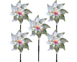 5 reflecterende windmolens - Windmolens met vogelwerende werking - Reflecterende windmolens met vogelwerende werking - Windmolens voor buiten in de tuin - Zilver