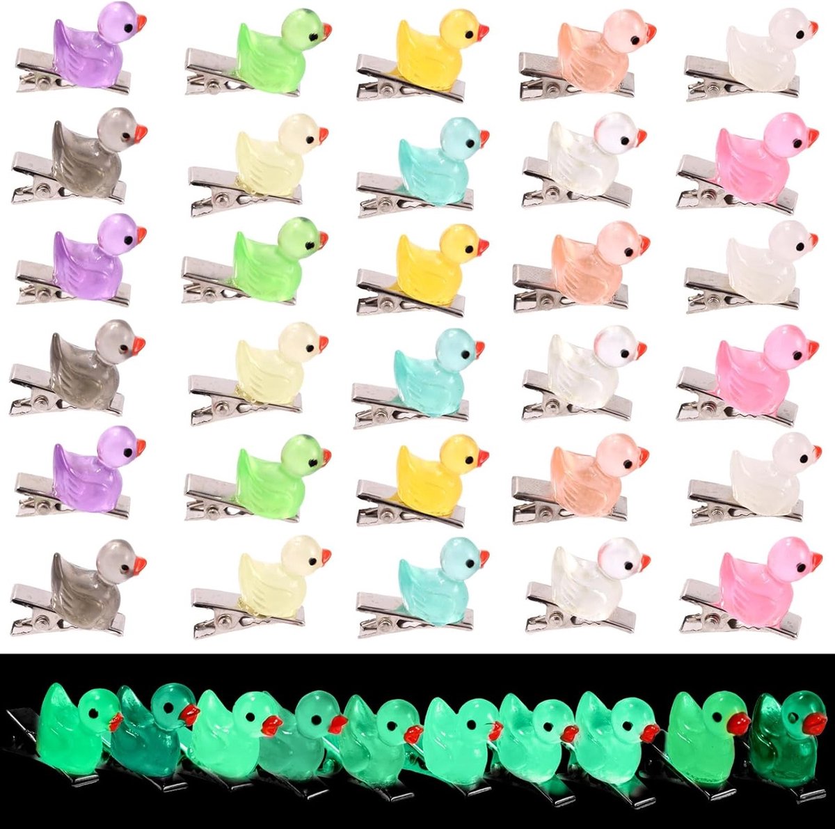 Mini Glow in The Dark Eendjes Haarspelden - 40 Stuks in 10 Kleuren voor Feestjes, Festivals en Creatieve Accessoires