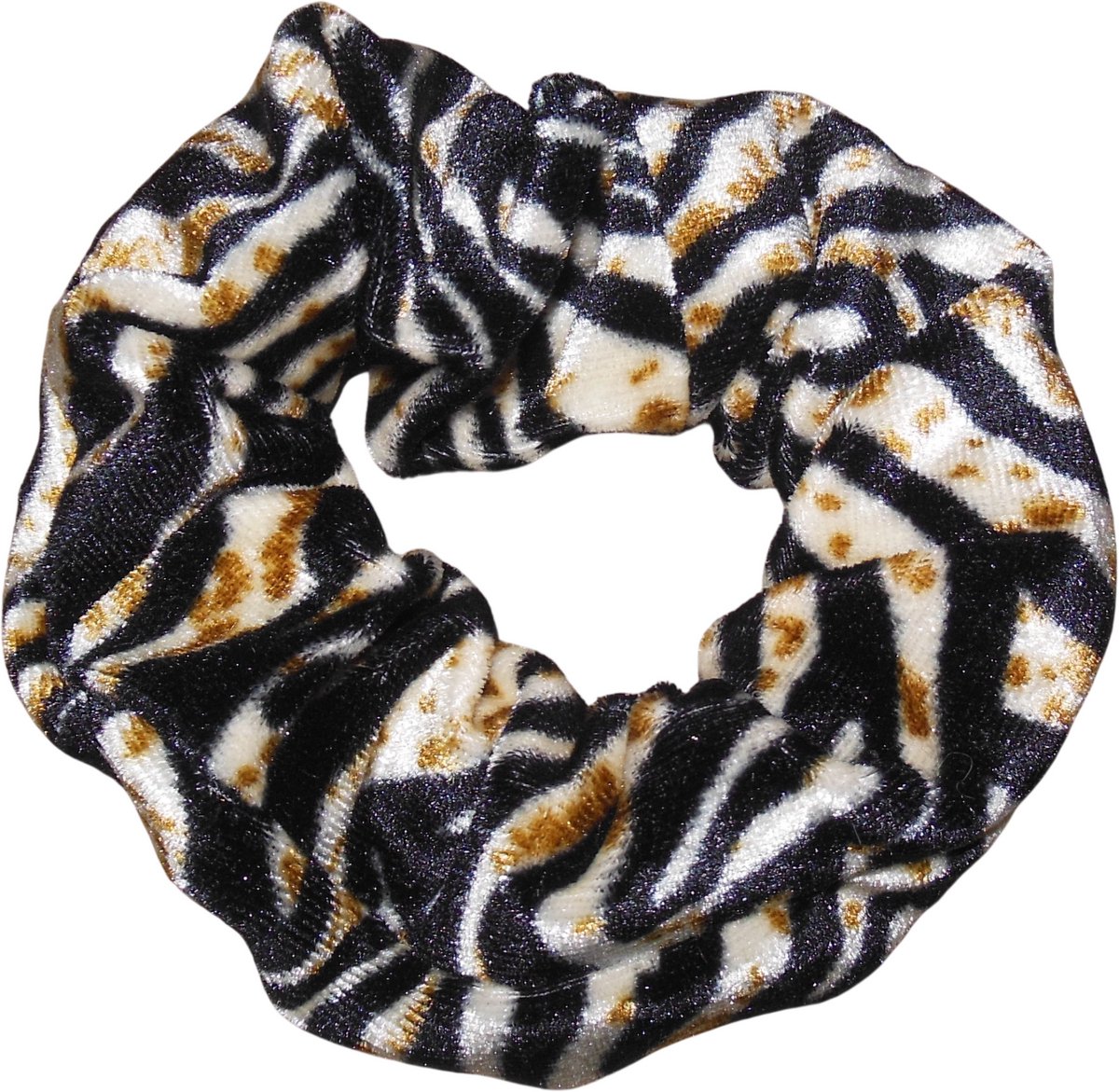 Scrunchie zachte stof panterprint zwart-crème-bruin