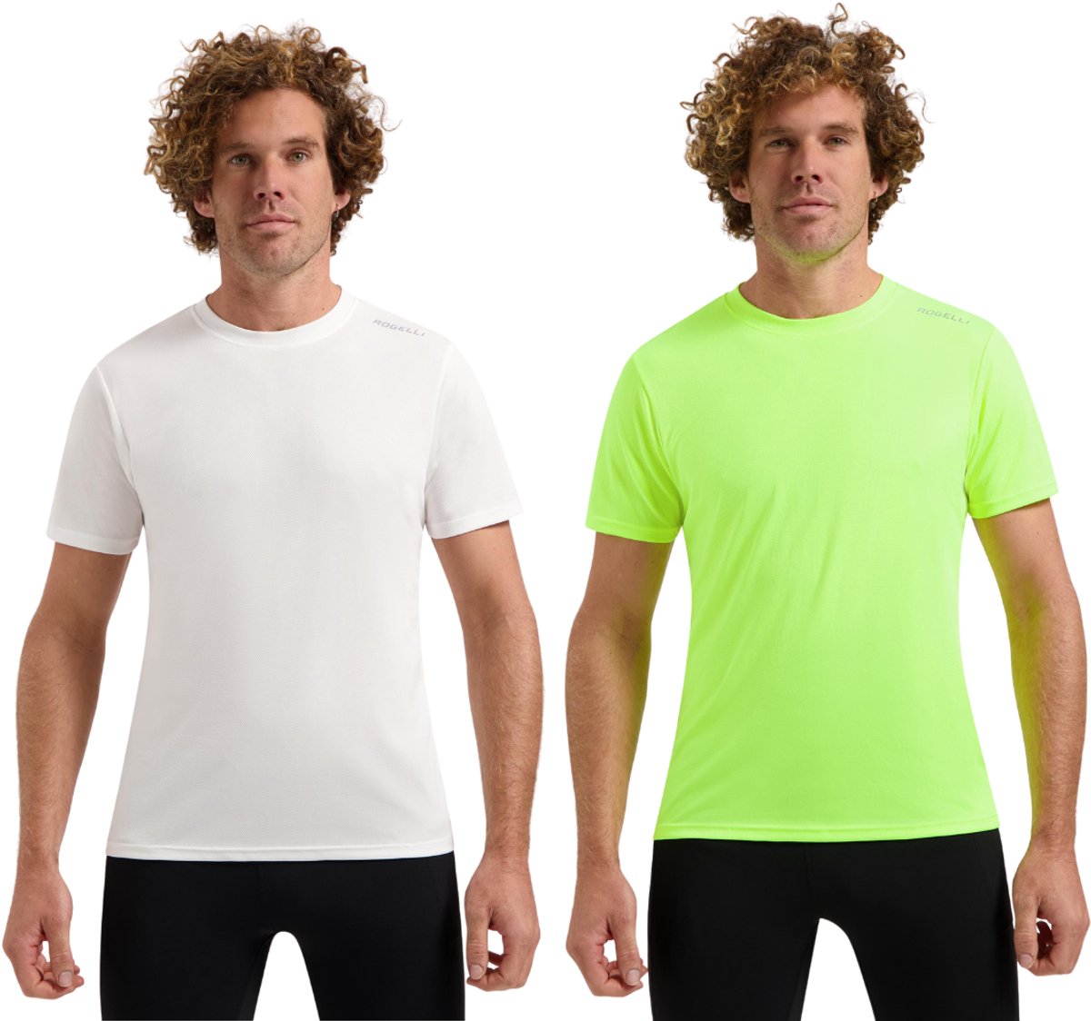 Rogelli Promo Heren 2 pack Sportshirt - Korte mouw - Wit/Geel
