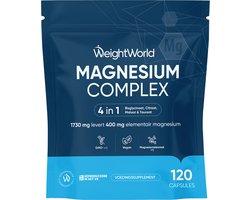 WeightWorld Magnesium Complex - 1730 mg - Magnesium Bisglycinaat, Citraat, Malaat & Tauraat - Gemaakt in het Verenigd Koninkrijk - Ideaal voor onderweg
