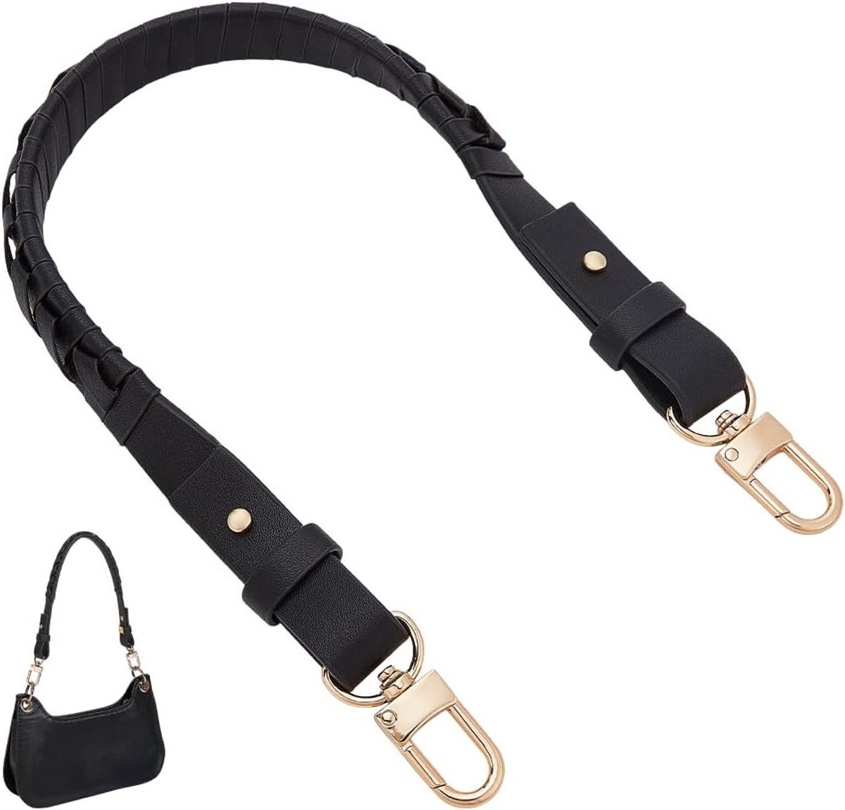 Zwarte Tasriem van Microfiber Faux Leather, 47.5 cm, Gevlochten Ontwerp met Zilveren Sluitingen voor Handtasvervanging en Creatie van Tasaccessoires