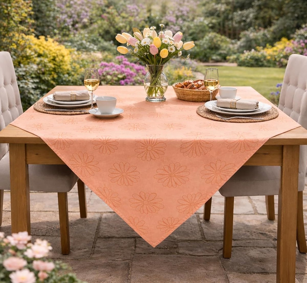 Tafelkleed - Dekkend kleed - Beschermen aan tafel - Vlekwerende lotus effect - 85 x 85 cm - Zalm