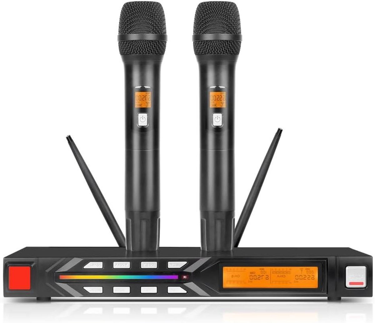 Draadloos Microfoonsysteem - Karaoke Microfoon Set - Feest en Conferentie - Twee Metalen Microfoons - 2.31 kg - Kleurverloop