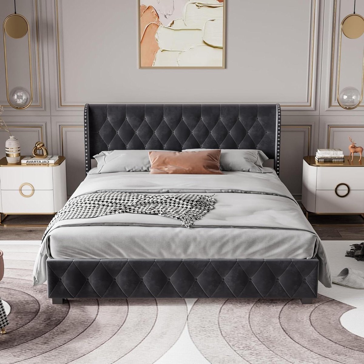 Gestoffeerd Bed - Boxspring Bed - Slaapkamer Inrichten - Hydraulische Opbergruimte - 160x200 cm - Donkergrijs