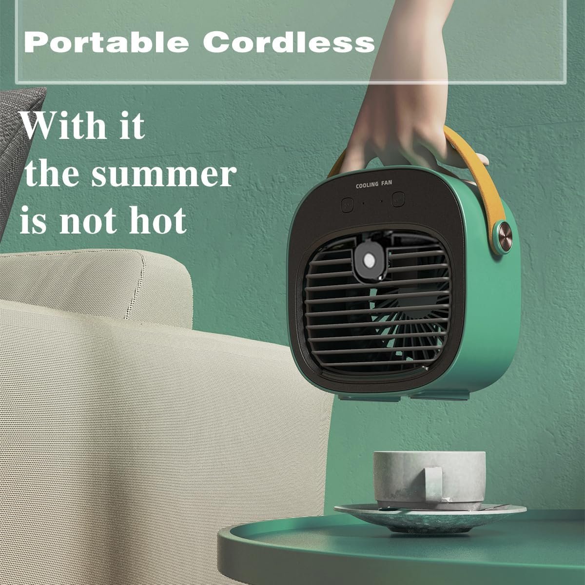 carmdering - Mini airco-kleine airco-4000mAh oplaadbare persoonlijke luchtkoeler-Mini-airconditioner met 3 snelheden - mini aircooler met water-Stille desktopkoelventilator voor thuis, slaapkamer, reizen, kantoor, buiten en binnen - Groen — afbeelding 7