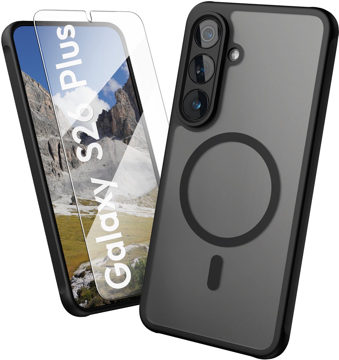 Oakshield Hoesje voor Samsung Galaxy S26 Plus – Halftransparante Telefoonhoes – Schokbestendige Beschermhoes met Camerabescherming – Case in zwart