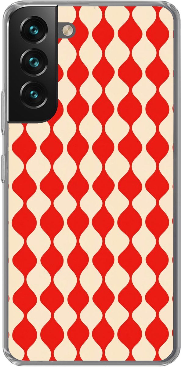 Telefoonhoesje Geschikt voor Samsung Galaxy S22 Plus hoesje - Golvend patroon - Retro - Rood - Beige - Siliconen Telefoonhoesje Telefoonhoesje