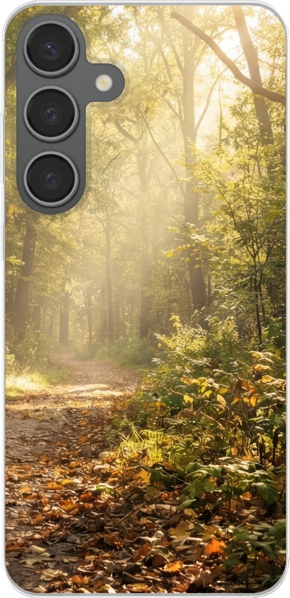 Telefoonhoesje Geschikt voor Samsung Galaxy S24 Plus hoesje - Zonlicht - Bospad - Bomen - Siliconen Telefoonhoesje Telefoonhoesje