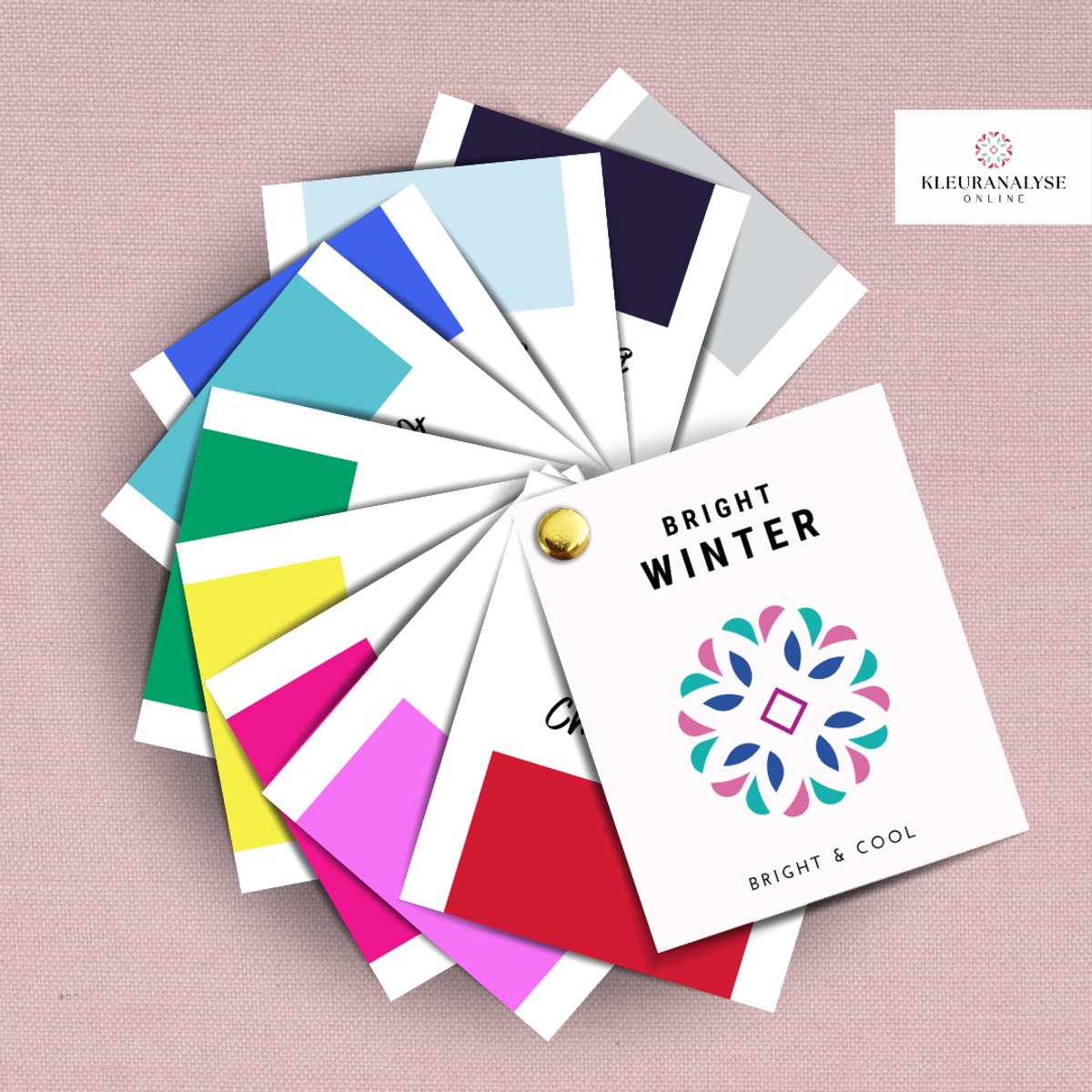 Bright Winter Kleurenwaaier – Seizoenskleuren – Kleurtype Wintertype – Koel & Helder – Kleuranalyse – Kleuradvies Voor Kleding