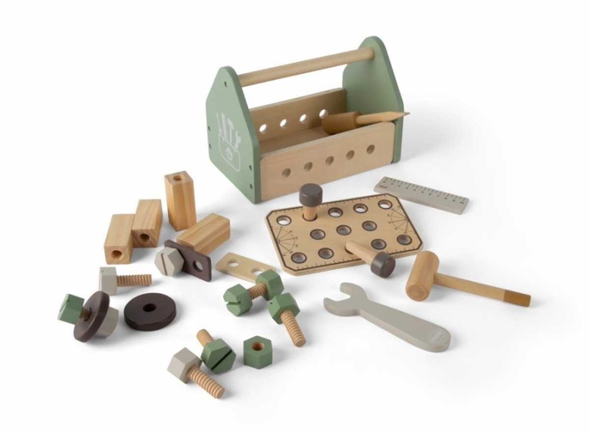 Dantoy houten gereedschapsbox speelgoed set 26-delig voor kinderen.