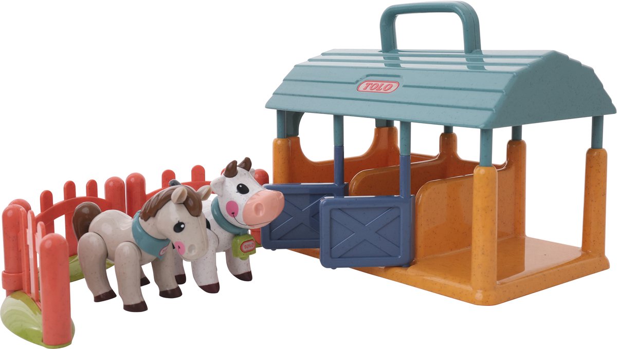 Tolo speelgoed BIO First Friends koe en paard stal set educatief.
