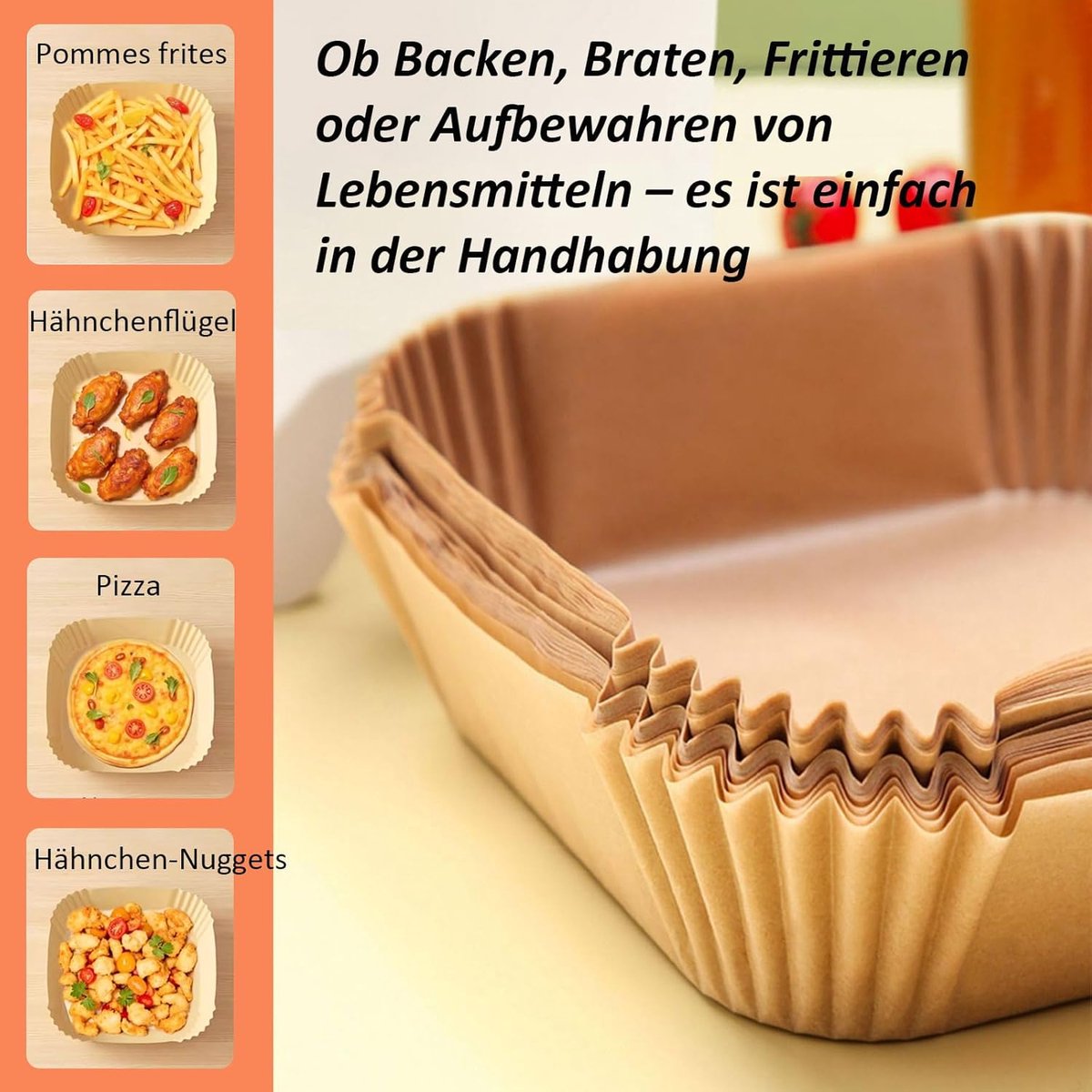 Airfryer Frituurpapier 100 stuks 21x17 cm, anti-aanbak, oliebestendig, compatibel Philips 4000, Ninja, Cosori - Afbeelding 2