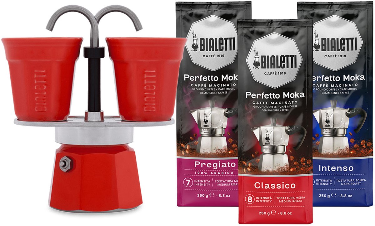 Bialetti Mini Express Rood + Koffiepakket 3 x 250gr