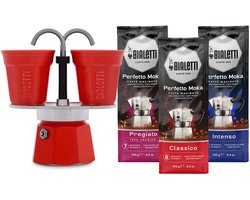 Bialetti Mini Express Rood + Bialetti Koffiepakket 3 x 250gr