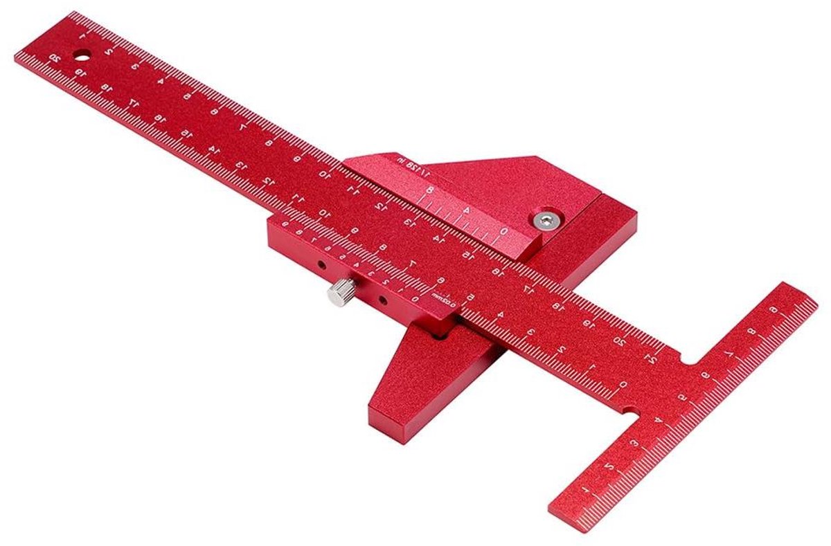 T-liniaal Scribe - Meetgereedschap Houtbewerking - Nauwkeurig Markeren - Aluminiumlegering - Metrisch - Rood