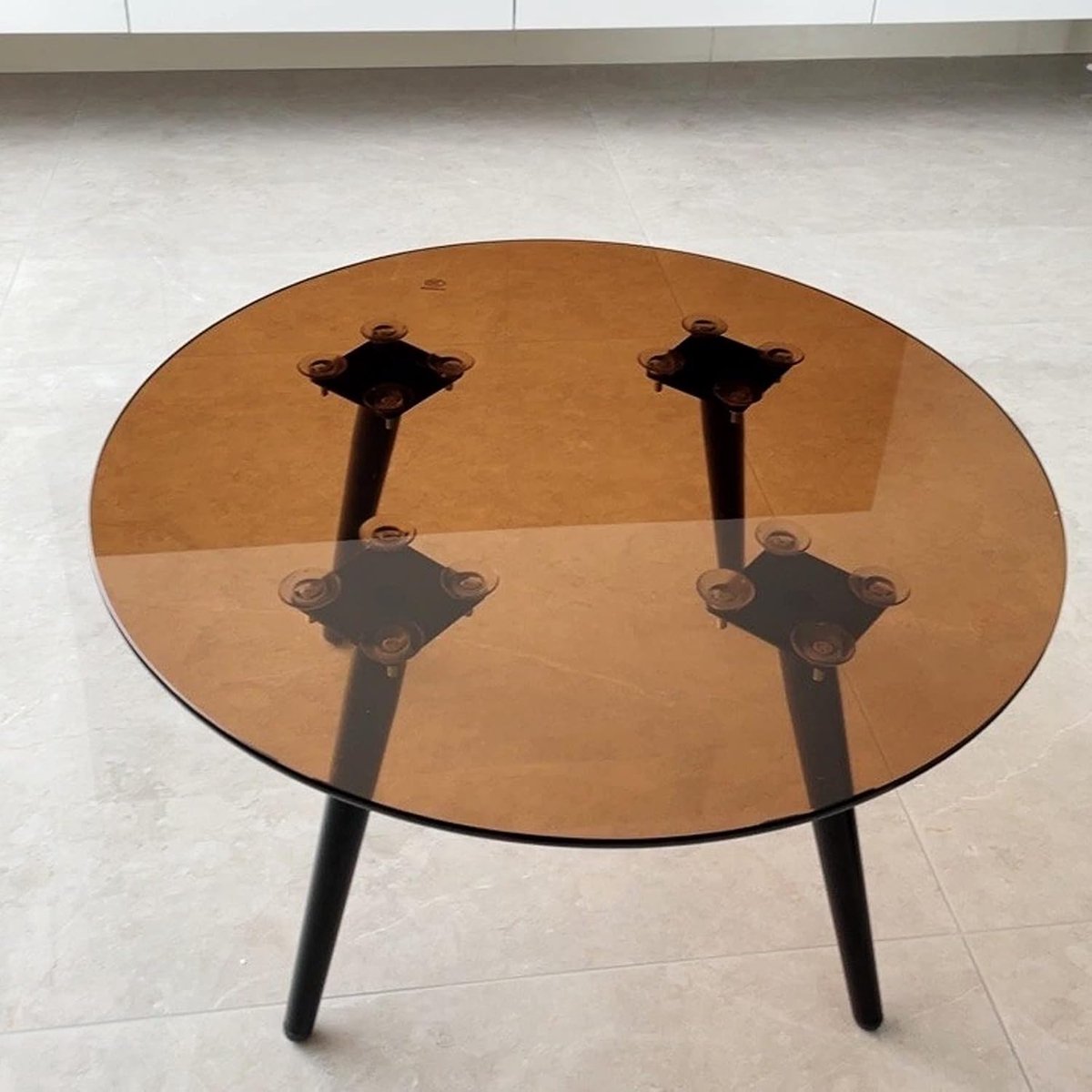 Rond Tafelblad Glas - Tafelblad Vergroter - Tafel Beschermen - Gehard Glas - 98CM - Bruin