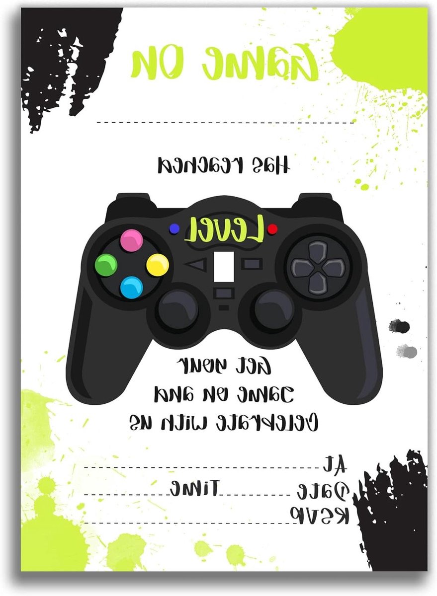Verjaardagskaarten - Uitnodigingen Feestje - Kinderfeestje Organiseren - Uniek Game On Design - A6 Formaat - Groen