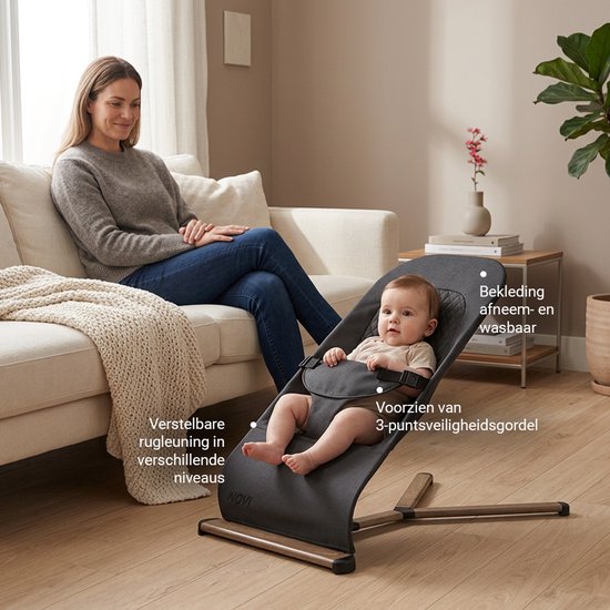 Novi at Home Lotus Wipstoel Bouncer - Solid Black - Geschikt tot 9kg - afneembare speelboog van Merkloos — afbeelding 3
