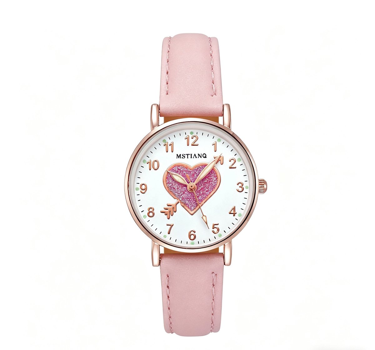 Kinder Horloge - Glitter Hartje Roze | Kunstleer | Ø 30 mm | Fashion Favorite