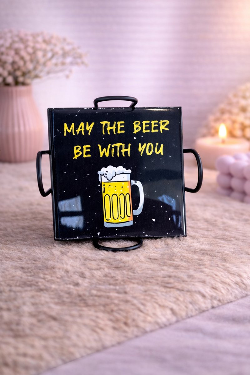 Onderzetters set ‘Beer Vibes’ – Humor voor elke borrel | Viva Femme | Onderzetters | Met tekst | 6 stuks | Inclusief houder | Decoratie | Cadeau | Wonen | Moederdag
