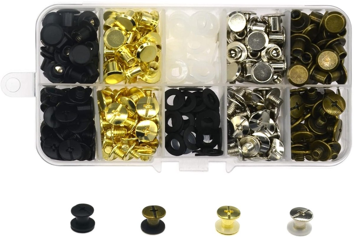 120 Set Chicago Screws voor Reparatie en Creatieve Projecten, Geschikt voor Tassen, Harnassen en Rugzakken, Inclusief Kleurvariaties