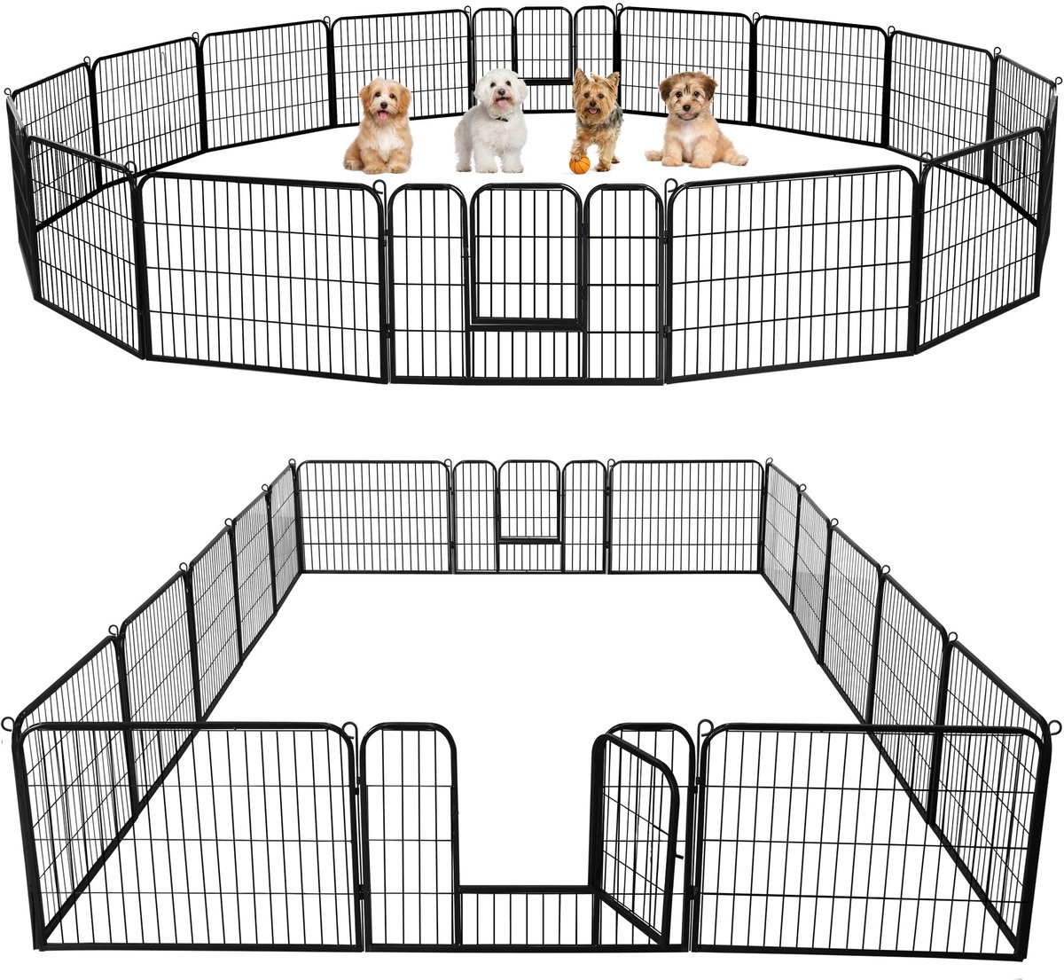 Yaheetech Puppyren opvouwbare vrijloopren met automatische vergrendeling, puppyren voor honden, kat, konijn, opbouw, zonder gereedschap - 60 cm hoog, 16-delige