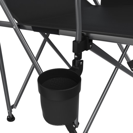 Draagbare Campingstoel - Met Bekerhouder & Zijvak - Opvouwbare Visstoel & Picknickstoel - Stevig Stalen Frame 100kg - Zwart — afbeelding 2
