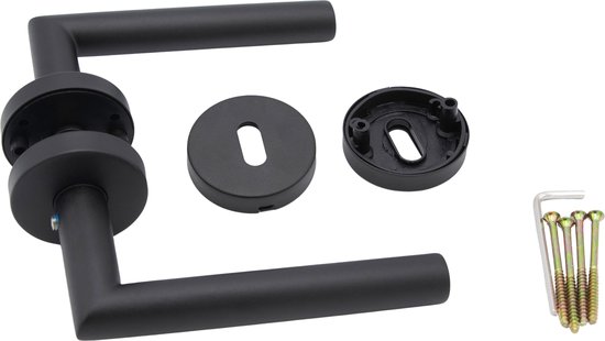 Slotman Solutions Deurklink Set Zwart Rond Rozet BB55 | Deurbeslag met Sleutelgat | RVS Deurkrukken voor Binnendeuren | Complete Set Inclusief Bevestigingsmateriaal
