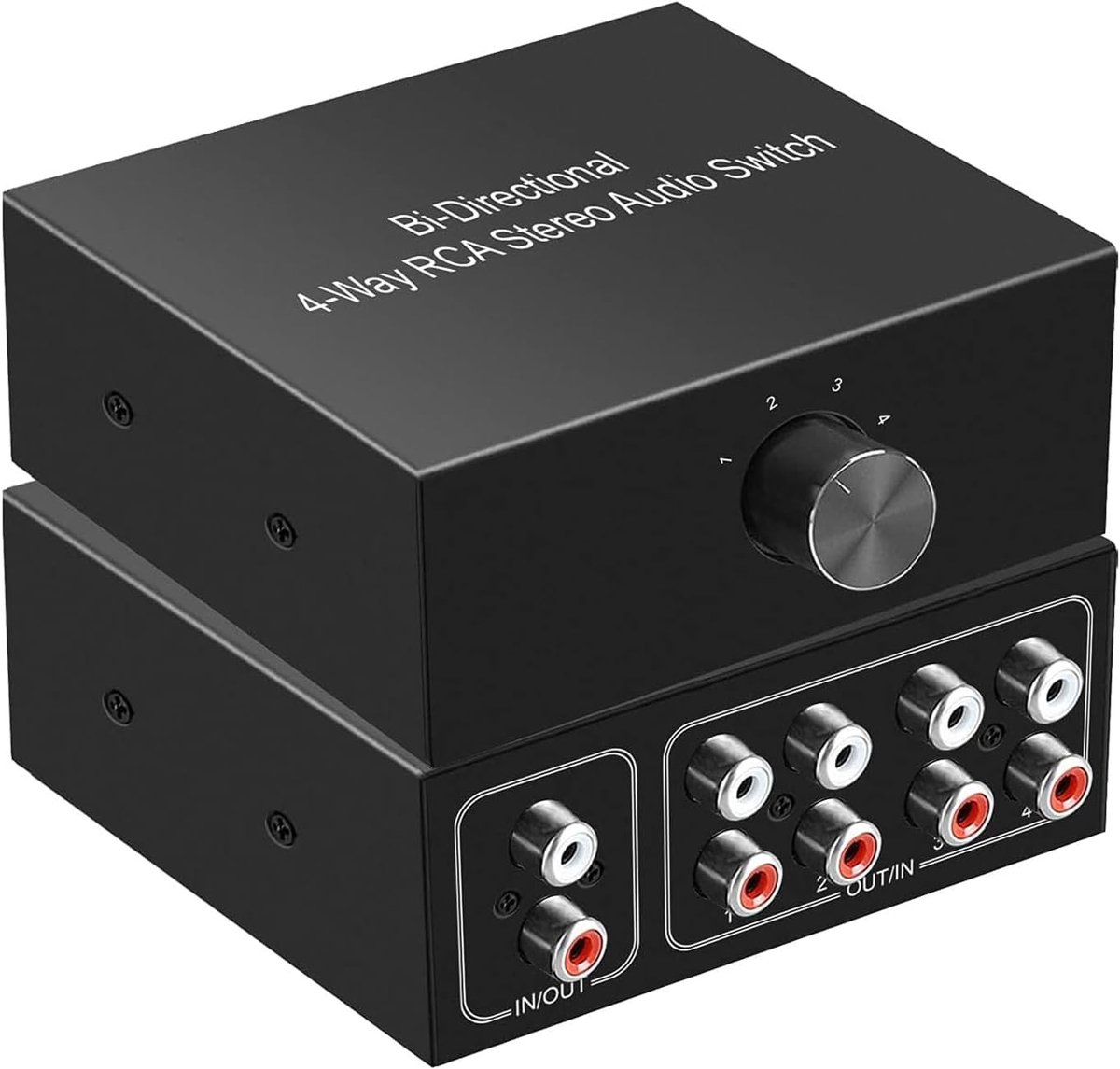 carmdering - RCA Audio Switcher - Selector - Stereo Umschalter - Geluidskwaliteit Behouden - Plug-and-Play Installatie - Duurzaam Metaal - Ruimtebesparend Ontwerp - Vereenvoudigt Audio Beheer - 1 Stuk