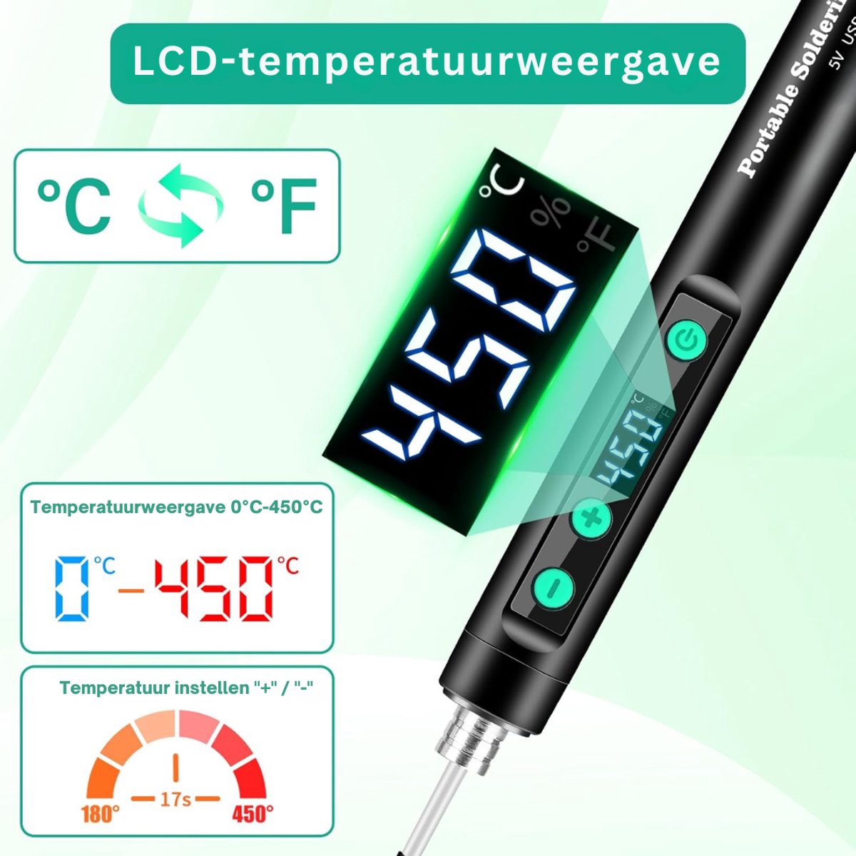 HEZIVO® Draadloze Soldeerbout set - Soldeerstation Compleet - Reparaties en Elektronica - Instelbare Temperatuur - Met 3 Soldeerpunten - 180-450 °C – foto 4