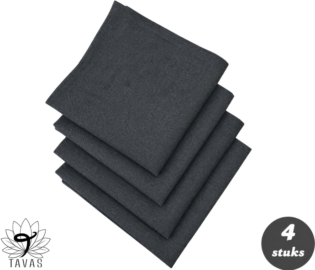 Tavas Servetten - 30 x 30 cm - Set van 4 stuks - Donkergrijze Linnenlook - Katoen