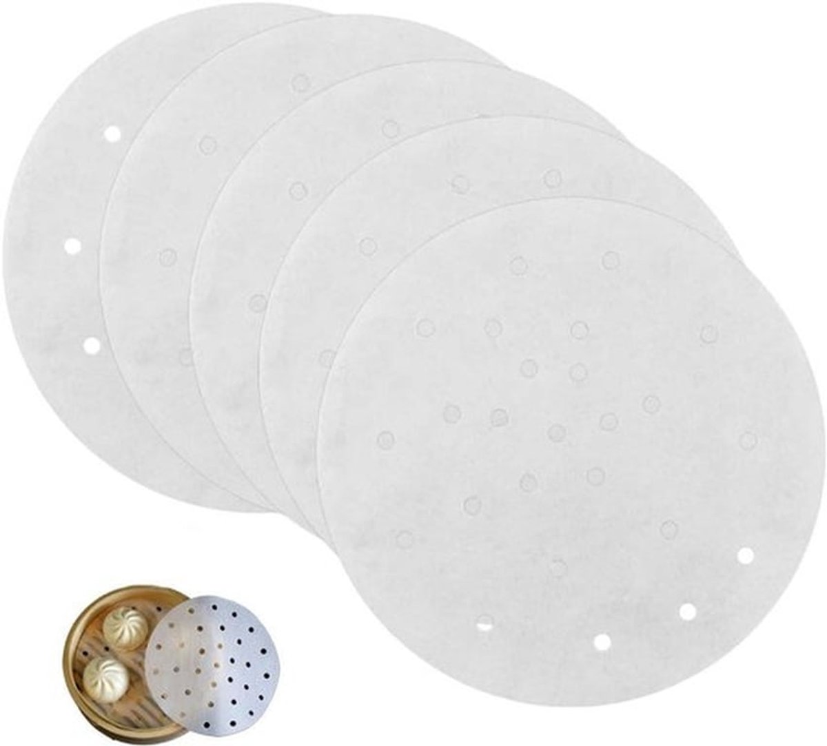 Geperforeerd Rond Stoompapier Bamboe Stoommat - 20 cm - Wit - 200 stuks
