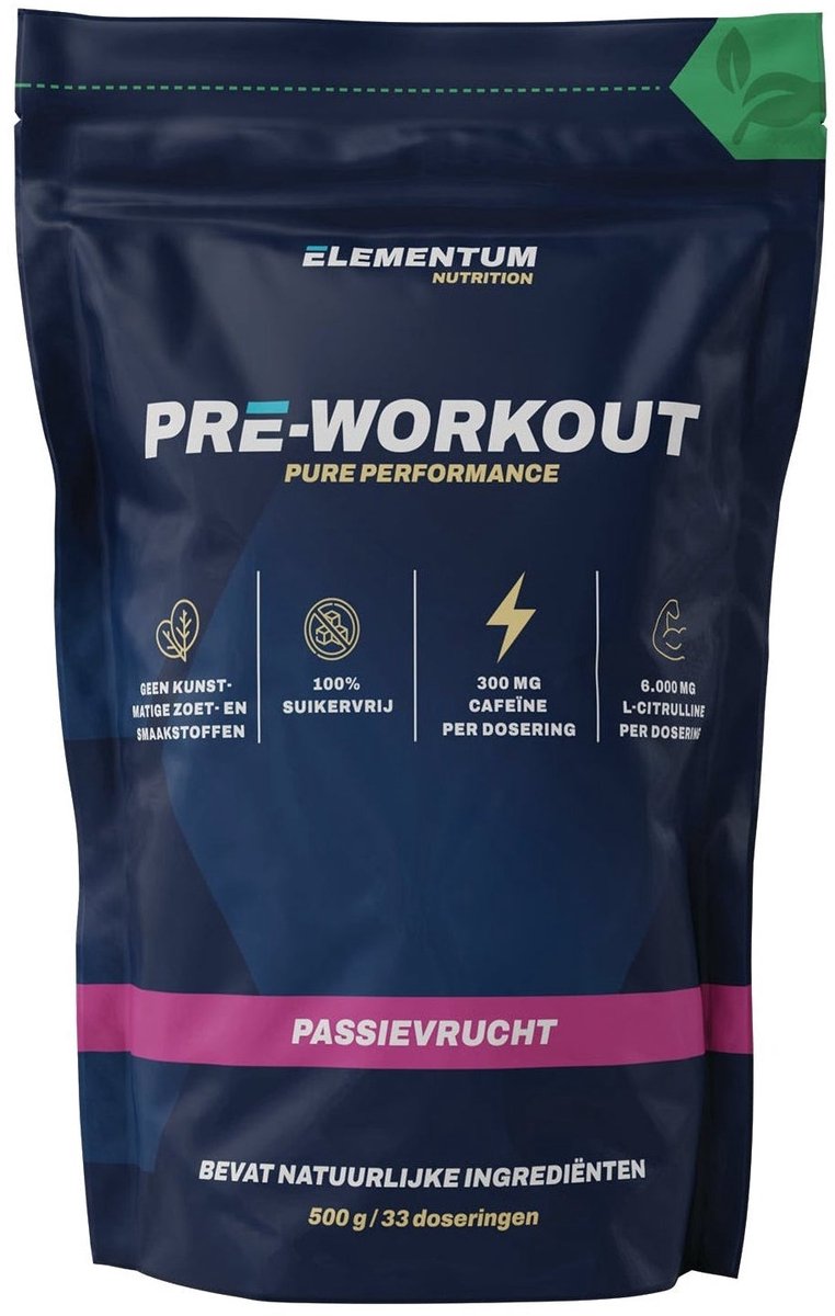 Pre-workout in natuurlijke passievrucht smaak (300mg cafeïne) - 500g - 33 servings