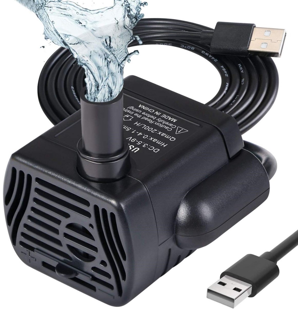 TOVBMUP Kleine aquariumpomp - USB mini-waterpomp - 200L/H dompelpomp aquariumpomp - voor vijverfontein aquarium - 3,5-9V 1-3W kabel 1,4 m - 2 zuignappen